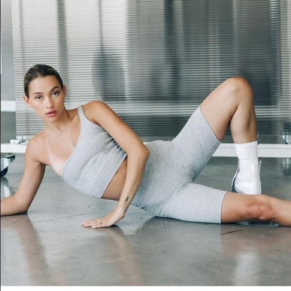 Joah Brown Tops - Joah Brown Grey 2 Piece Crop Top & Biker Short Set